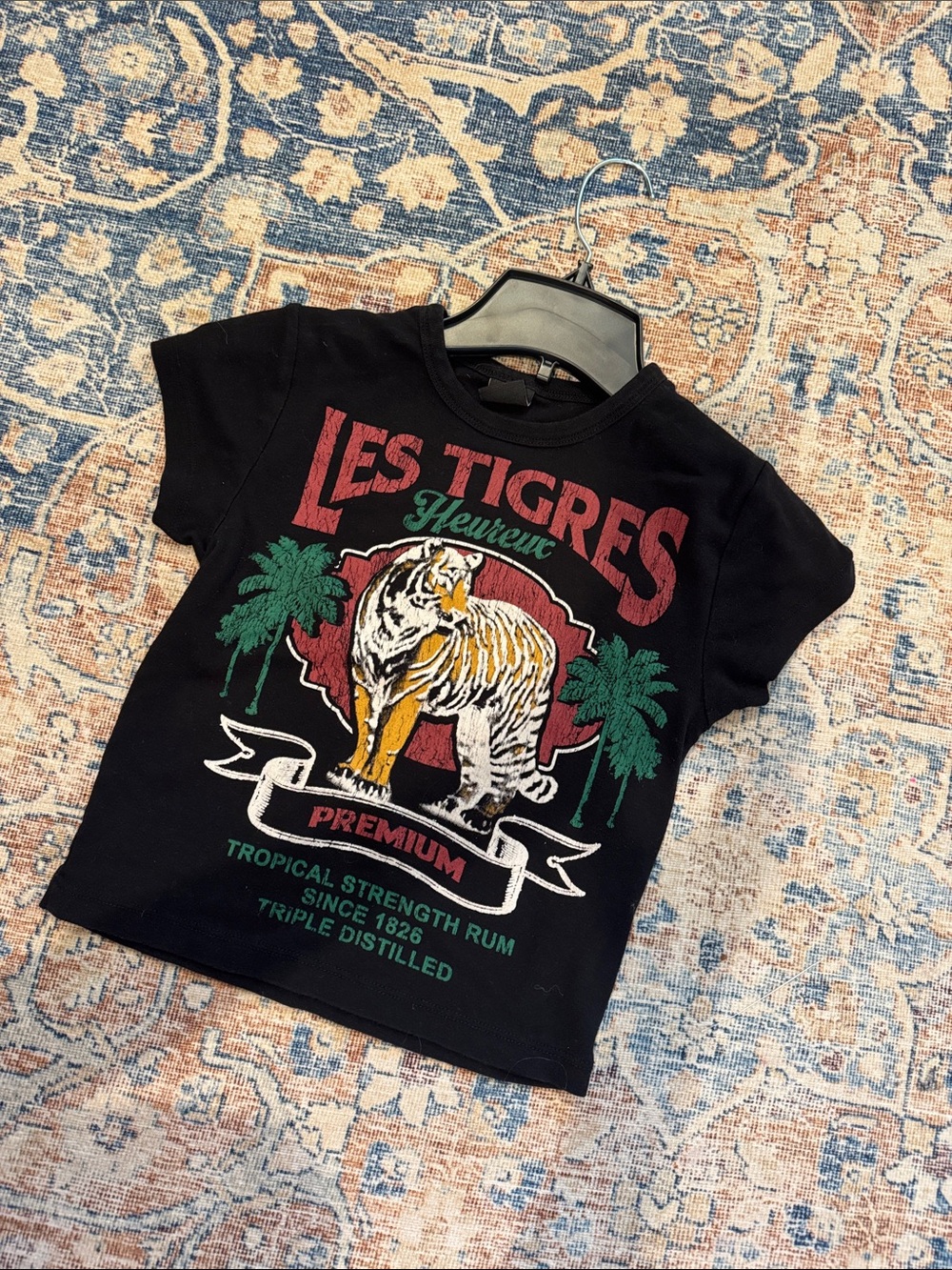 Urban Outfitters Black 'Les Tigres' Graphic Tee with Tiger and Palm Print